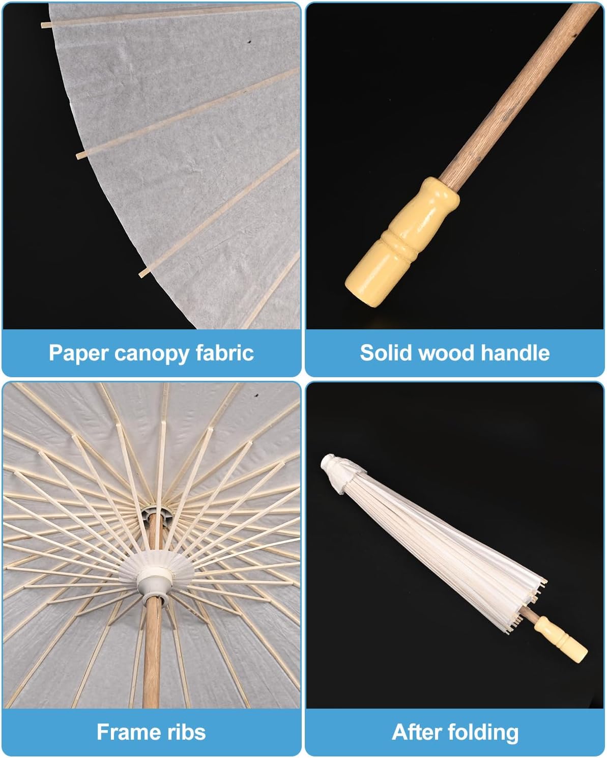 33 Inch White Paper Umbrella with Folding Heart Fan – Chinese Japanese Style Parasol for DIY Painting, Wedding, Bridal Shower, Photography, Party Decoration