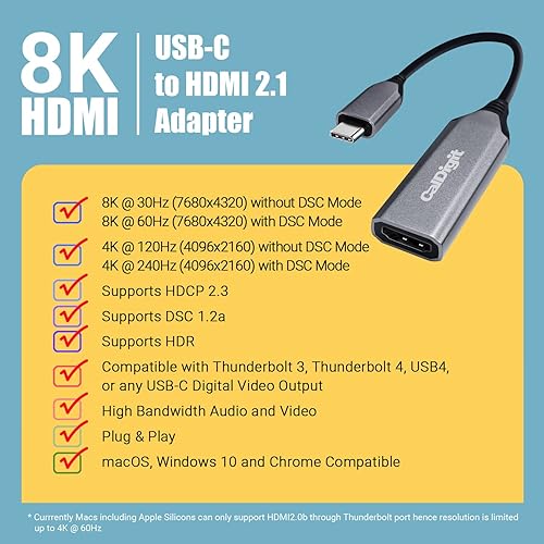 Miniatura 9 de CalDigit Adaptador de video USB-C a DisplayPort 1.4 - Soporte de pantalla 8K, HDR, compatible con Thunderbolt 34USB 3.1USB4 para Apple MacBook Air,