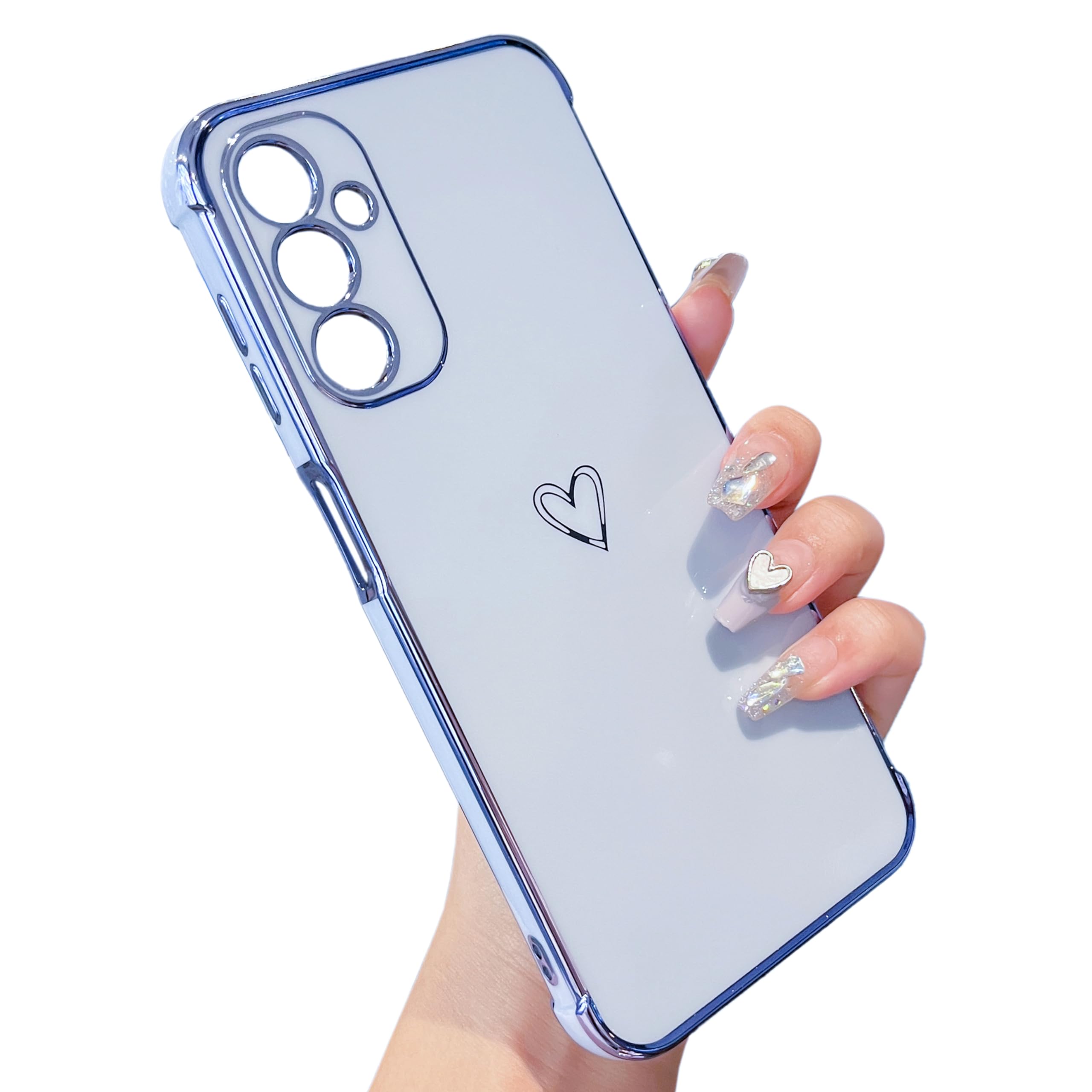 ZTOFERA Hülle Kompatibel mit Samsung Galaxy A15 5G, Handyhülle für Samsung A15 4G, Mädchen Silikon Schutzhülle mit Herz Muster Goldener Rand Weiche Stoßfest Bumper Cover, Sierra Blau