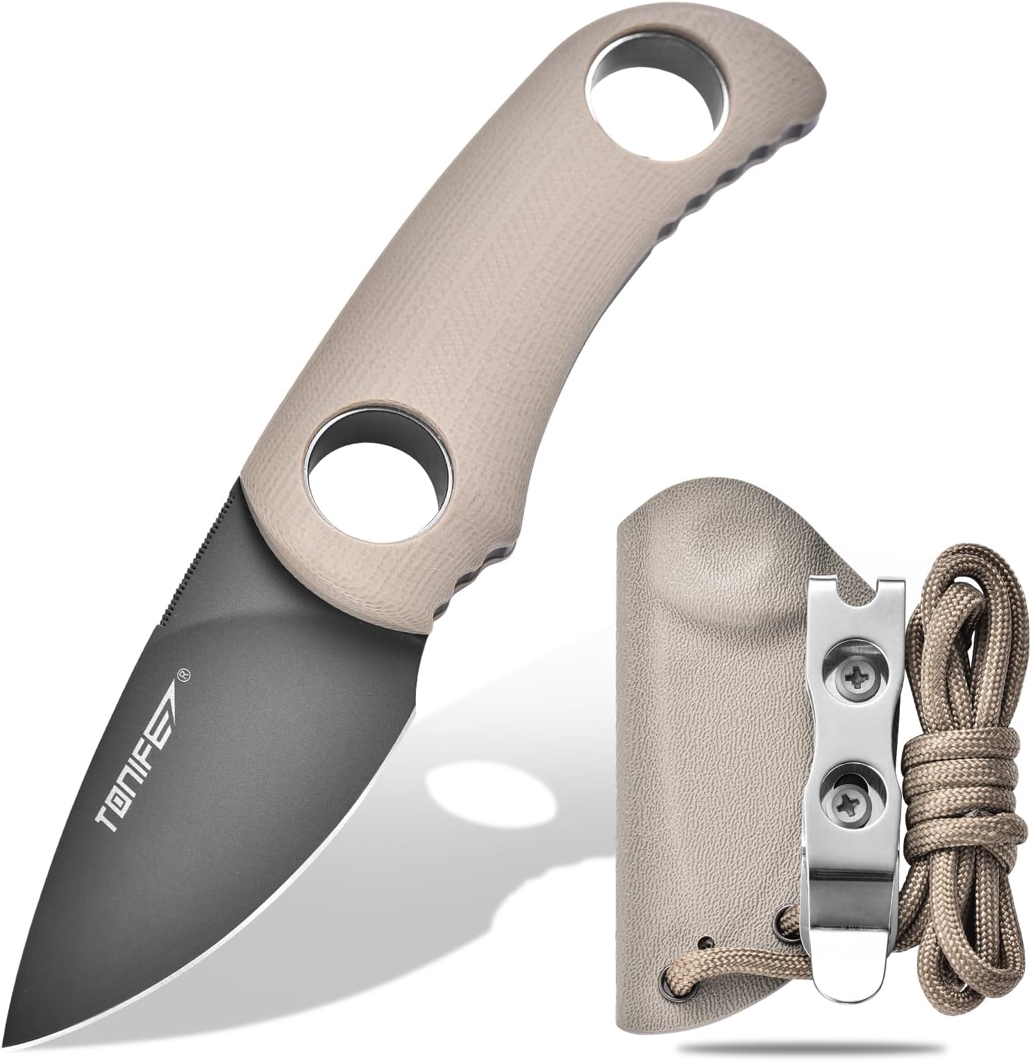 Fixed Blade Knife 4.8cm, Mini Neck Knife with Kydex Sheath and Cord, EDC Portable Fixed Knife for Outdoor Survival