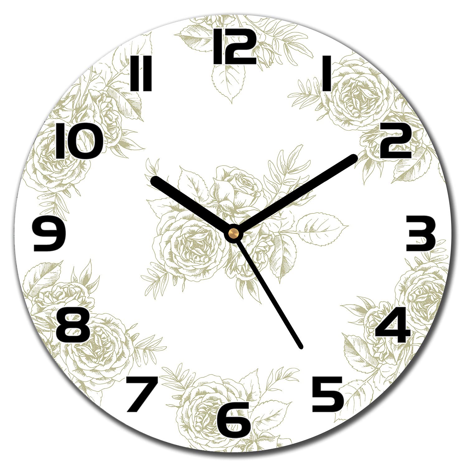 Horloge en Verre 30 cm Golden Floral Cadran Silencieux Moderne Salon