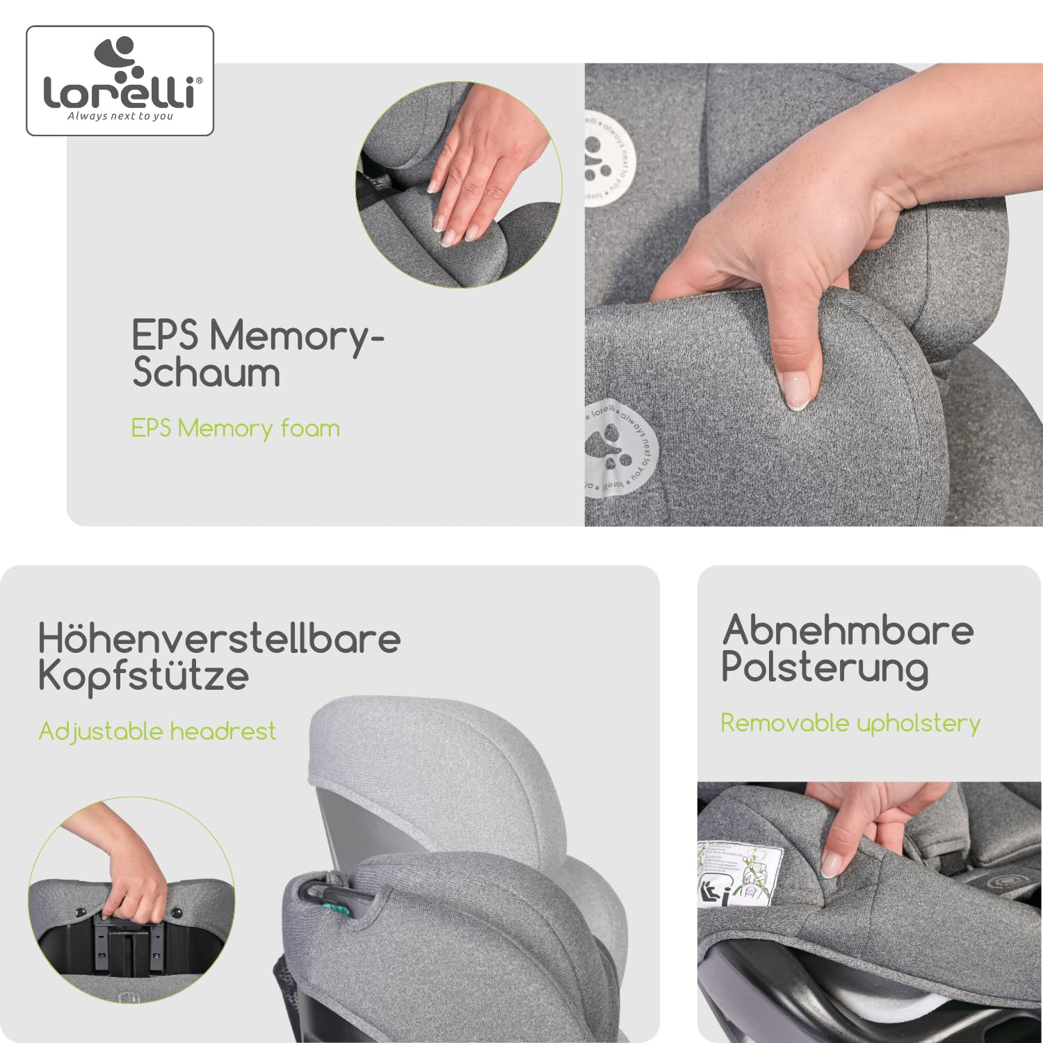 Lorelli Auto Kindersitz Scorpius i-Size, mitwachsender Autositz für Kinder von 40-150 cm, Babysitz, Autokindersitz ab Geburt bis 12 Jahre, Einstellbare Kopfstütze, 5-Punkt-Sicherheitsgurt, grün