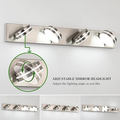 Miniatura 6 de Luces de tocador de níquel cepillado para baño, 4 luces de baño sobre el espejo, accesorio de iluminación LED regulable para baño, moderno accesorio