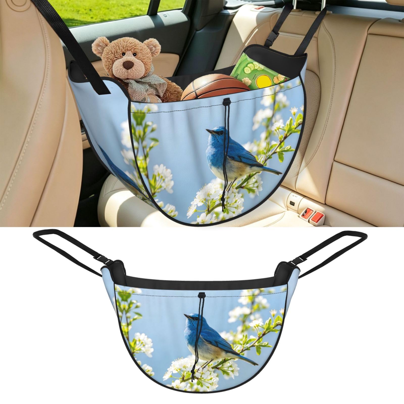 Cntdbu Black Blue Bird Art Car Seat Organizer-Backseat Storage Bag For Travel