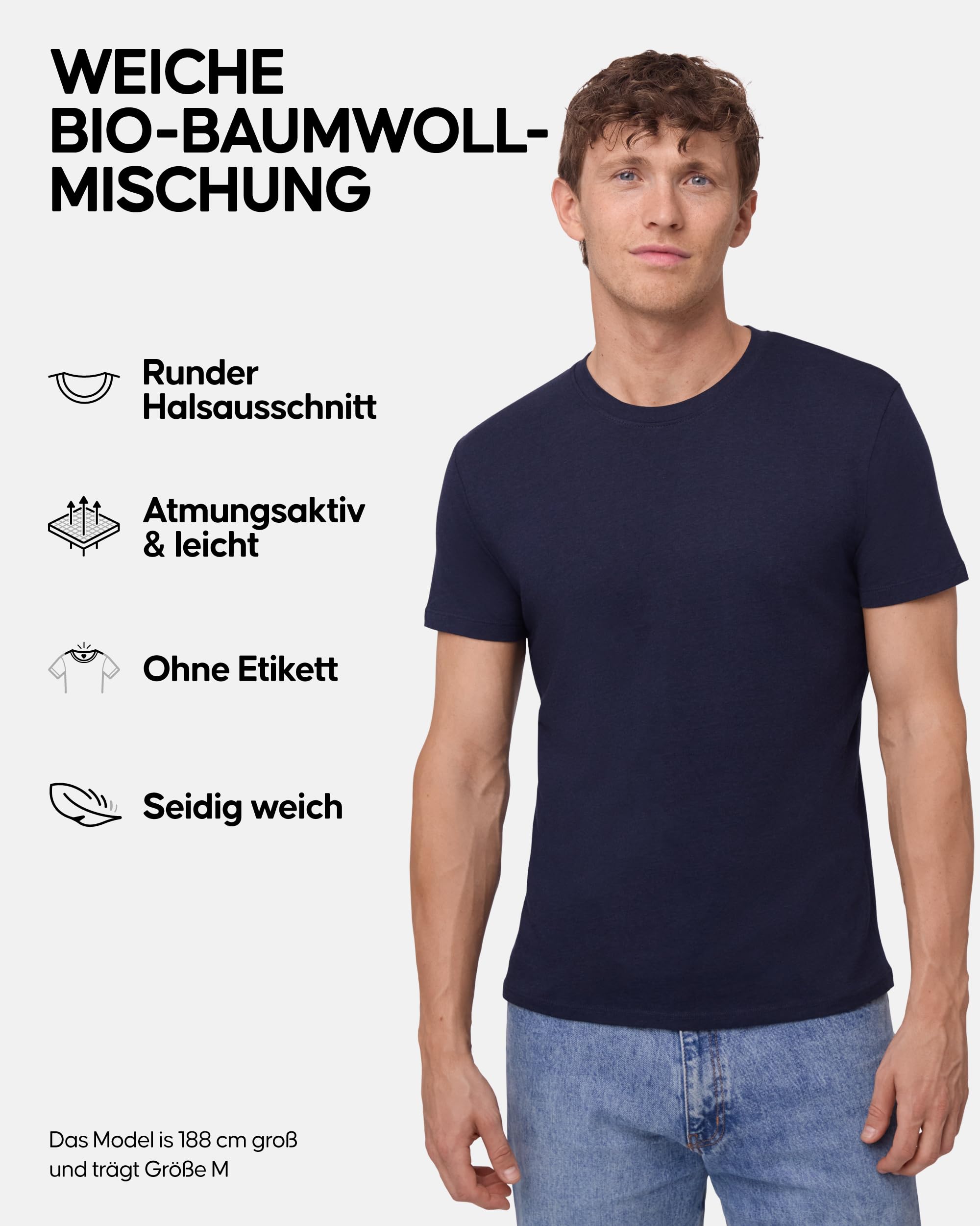 DANISH ENDURANCE Kurzarm Herren T Shirt aus Modal & Bio-Baumwolle, Rundhals-Ausschnitt, Atmungsaktiv & Stretch, 1er, 2er oder 4er Pack