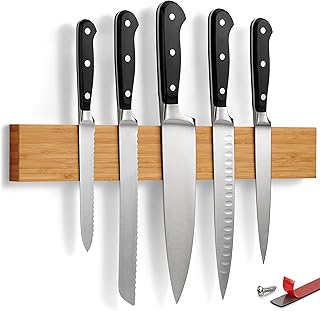 Magnetic Knife Holder for Wall or Fridge - No-Drill Bamboo Knife Magnetic Strip, 16″ - Renter Friendly