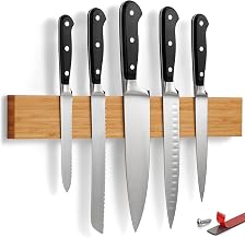 LARHN Magnetic Knife Bar Self-Adhesive – Bamboo 40 cm | Extra Strong Magnet, Magnetic Knife Holder, No Drilling, Screws, Optional 3M Strip and Video, Kitchen Magnet