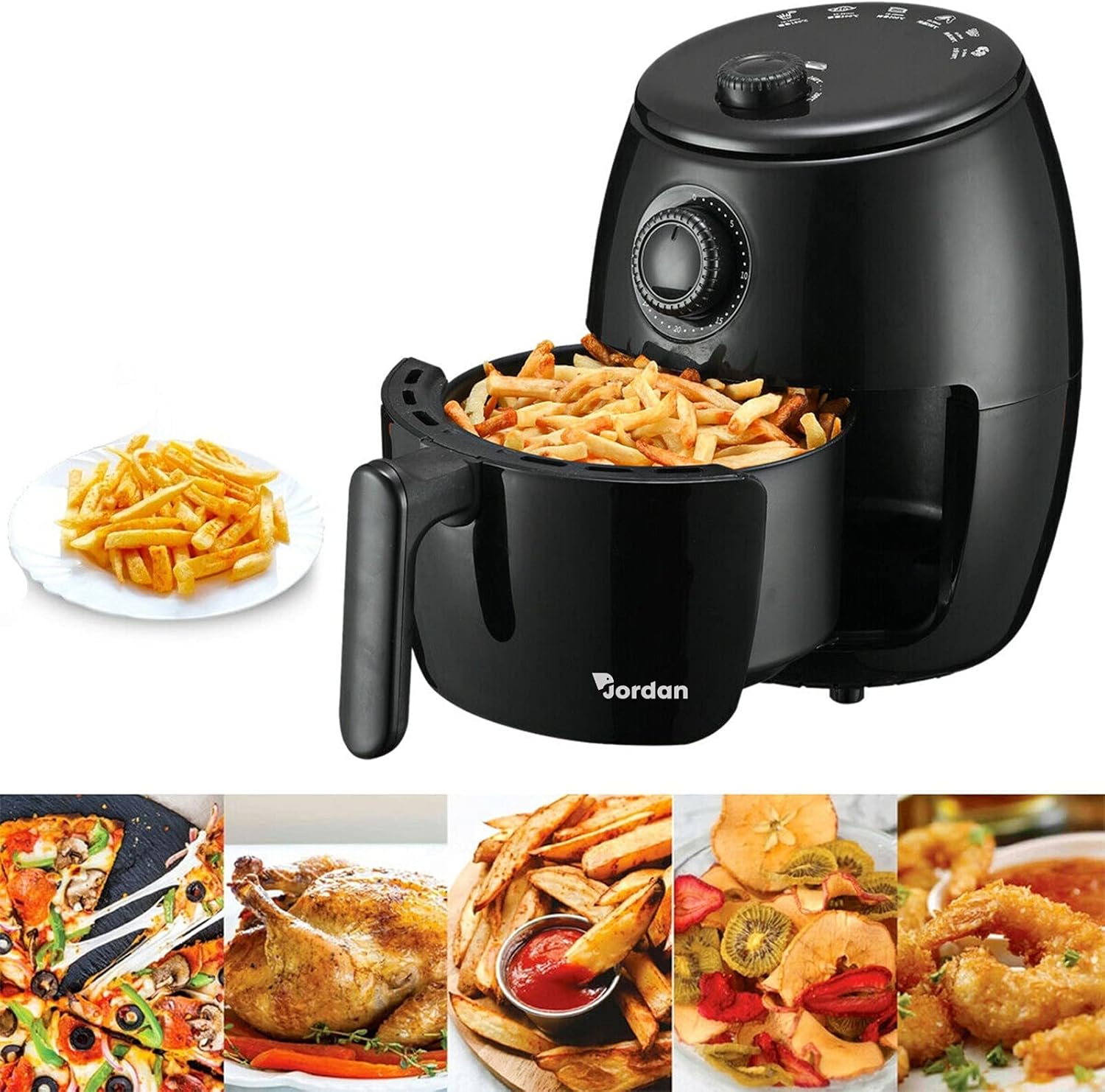 Jordan, Friggitrice Aria 2,5L, 1200W, Friggi Senza Olio e Grassi, Garanzia 2 Anni Jordan, Friggitrice Aria 2,5L, 1200W, Friggi Senza Olio e Grassi, Garanzia 2 Anni