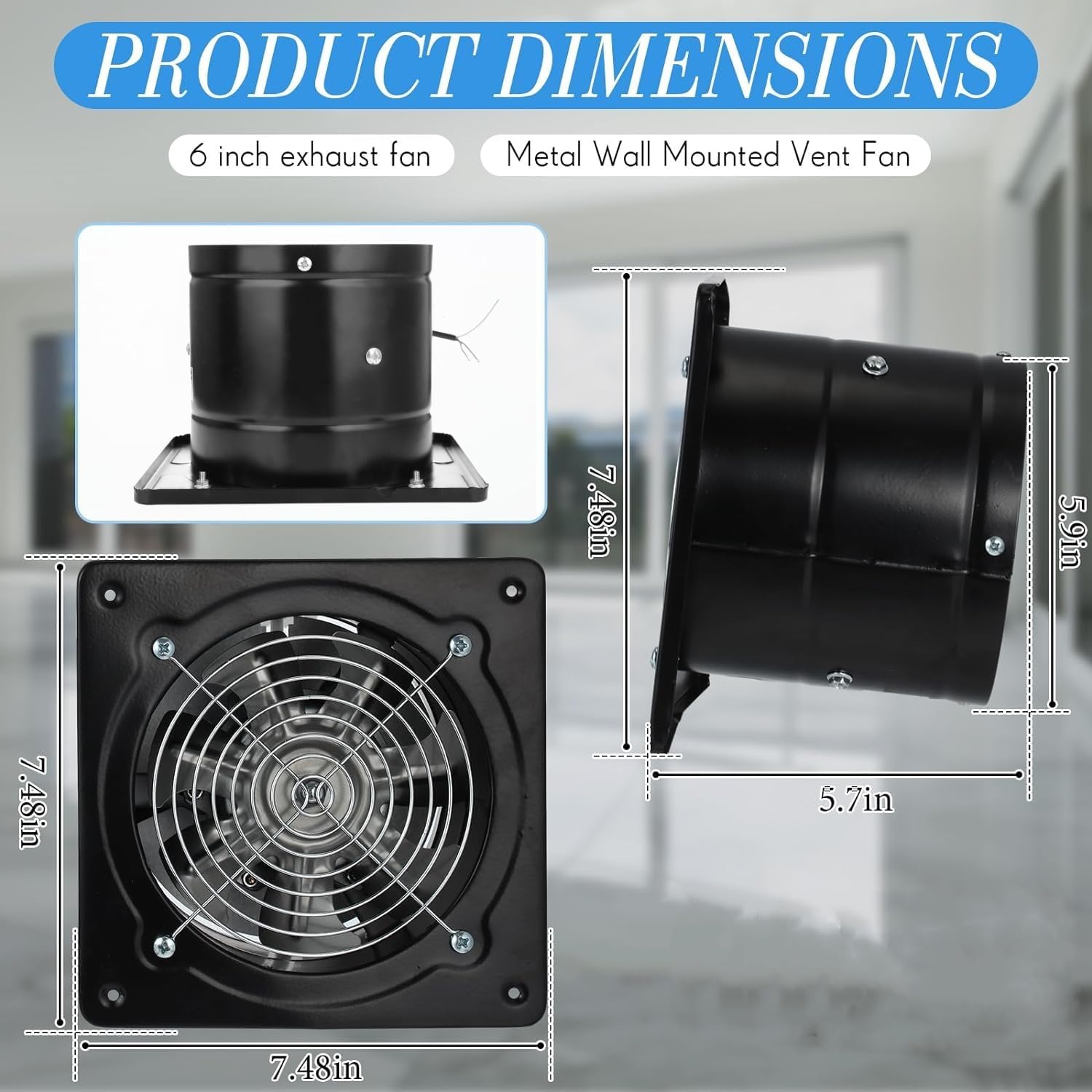 Ventilatore di estrazione da 6 pollici, estrattore d'aria, ventilazione da parete, silenzioso, bagno, garage, 40 W, 220 V, ventilo 1100 m³/h, flusso d'aria e 50~60 dBA