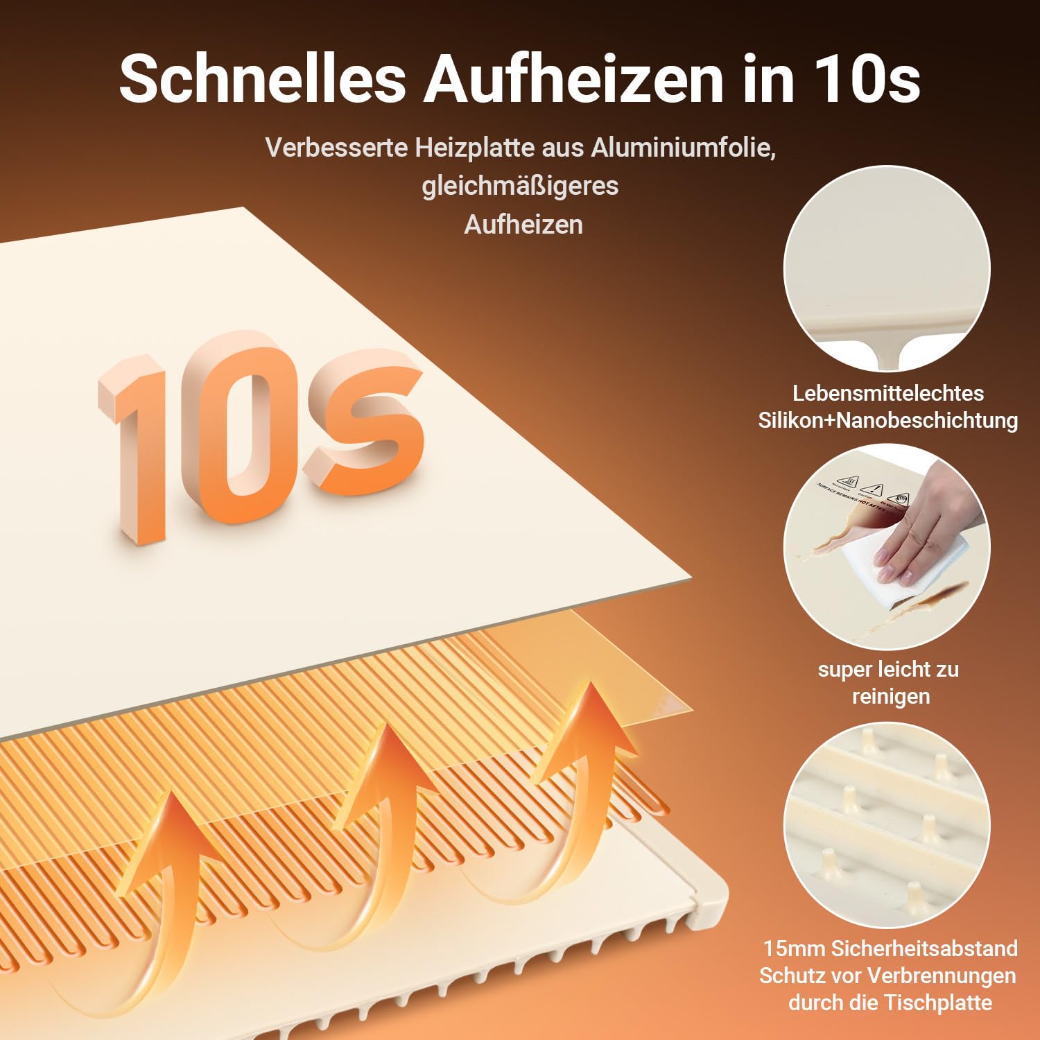 Warmhalteplatte Elektrisch, 240W Faltbare Speisenwärmer mit einstellbare Temperaturkontrolle,Timer, Nano-Silikon & Kindersicherung, für Warm Halten oder Auftauen,Beige