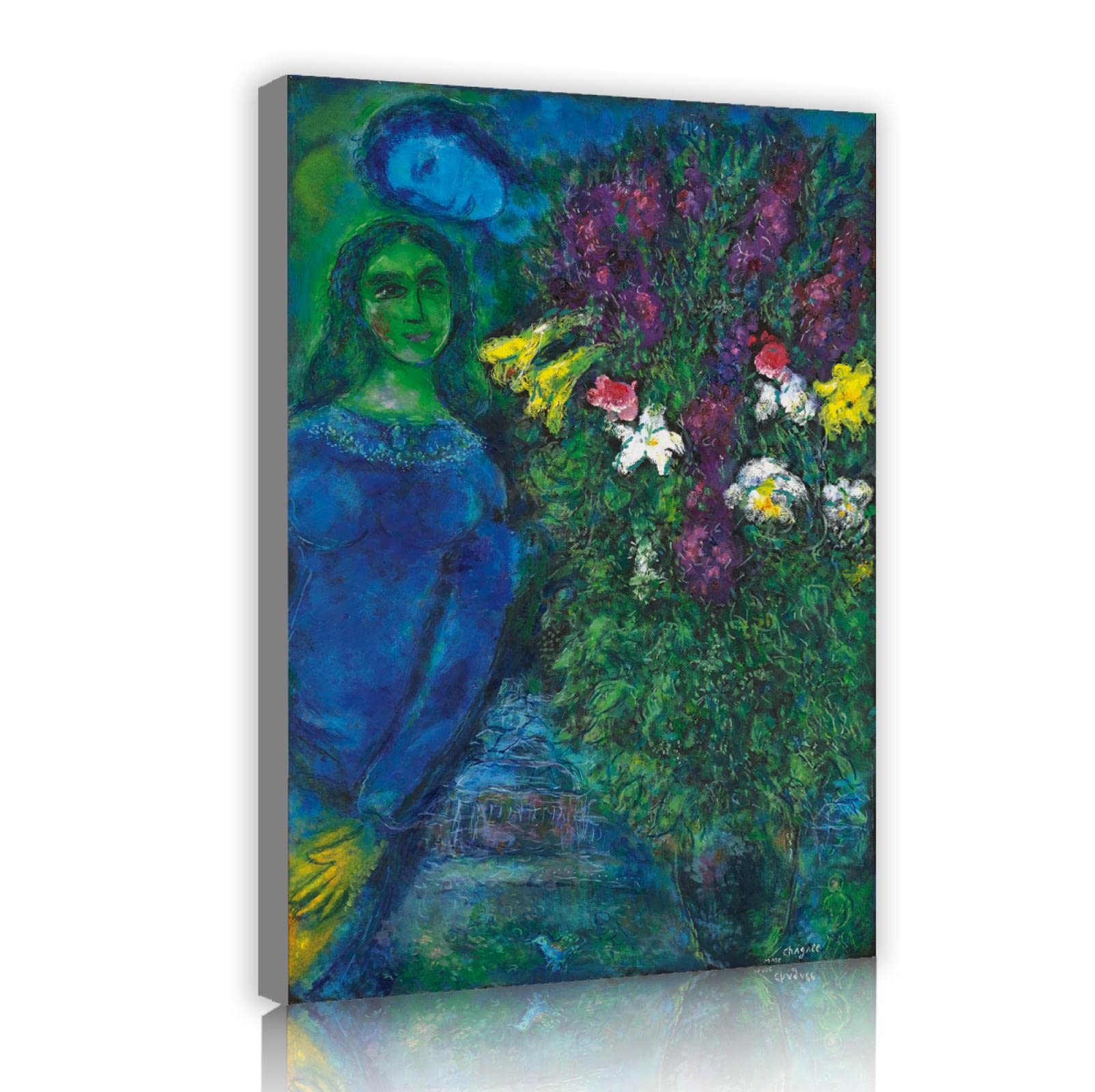 KAWAAI Famous Painting La Femme Du Peintre by Marc Chagall Prints Framed Canvas Wall Art Surrealism Pictures for Bathroom Wall Decor 60x40cm Innerframe