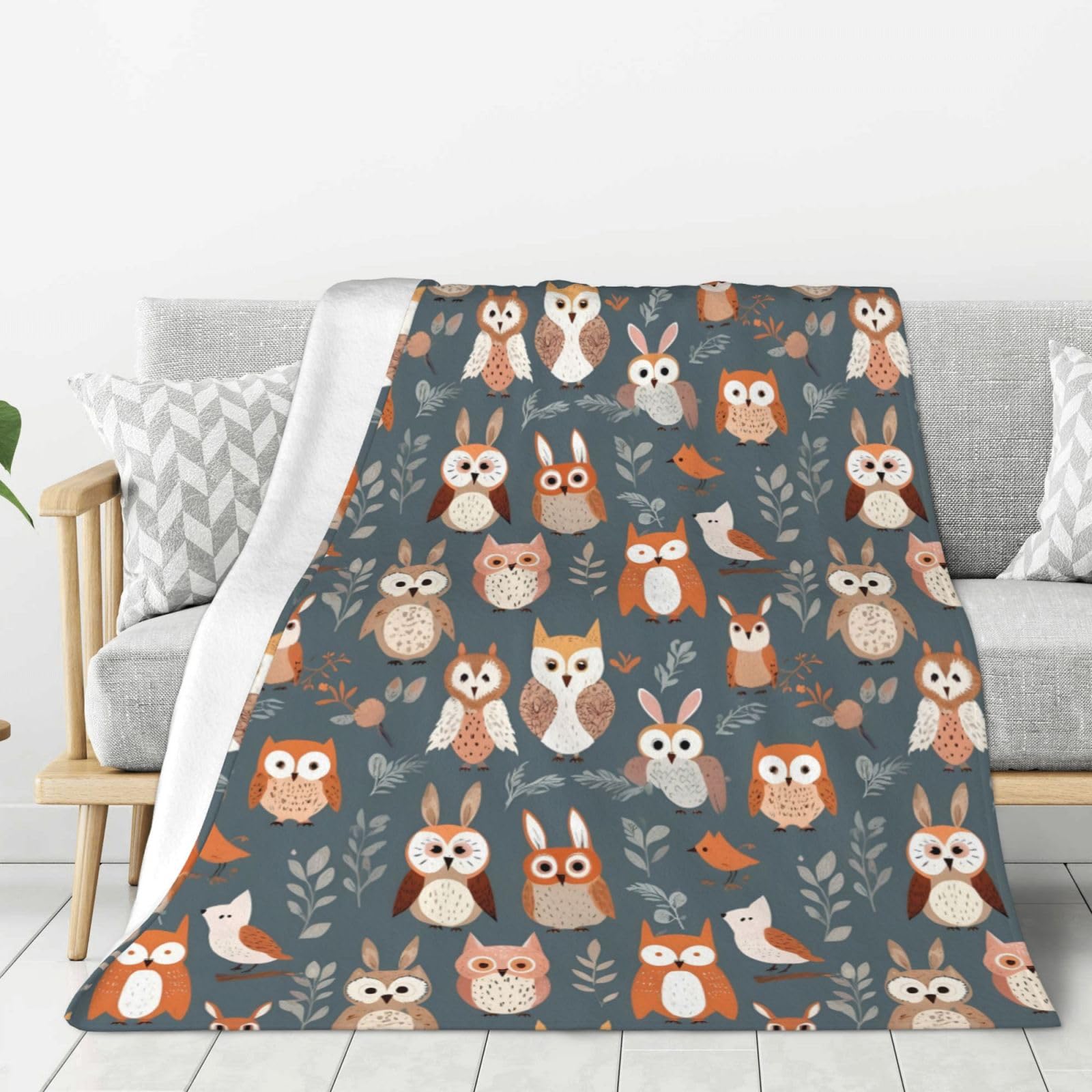Couverture douce et épaisse lit plaid canapé hibou renard oiseau