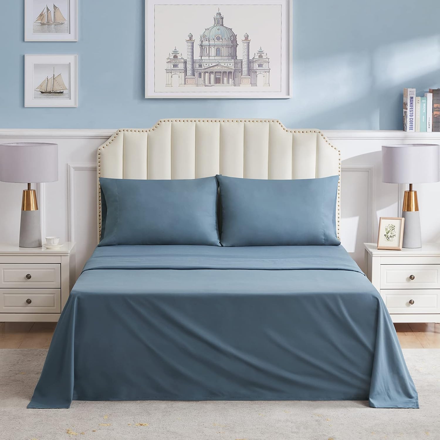 Lifewit King Bed Sheet Set Ultra Soft Bedding Sheet with Deep Pocket, Breathable & Cooling Sheet & 2 Pillowcases 4 Pieces Set, Blue