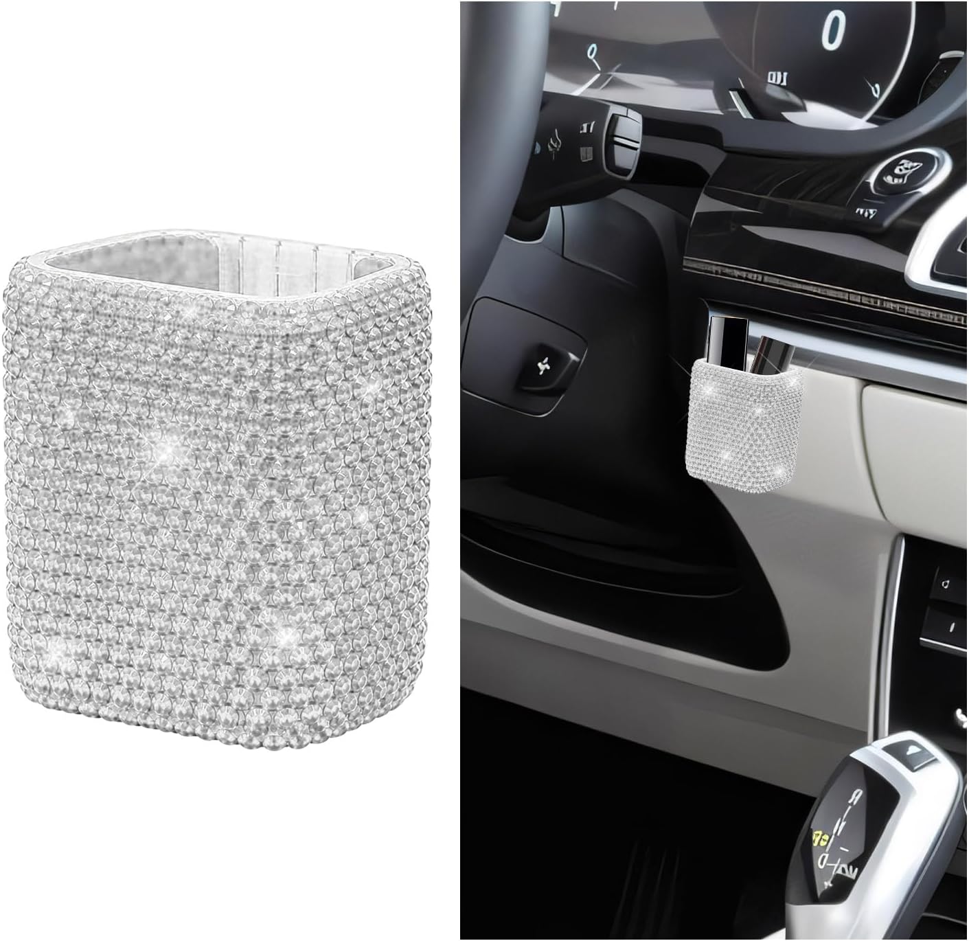 Bling Car Lipstick Holder Organizer, White