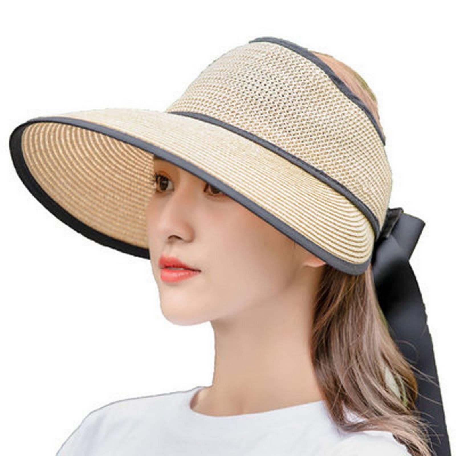 Sombrero de pescador de verano para mujer, sombrero de paja de ala grande, sombrero de playa plegable