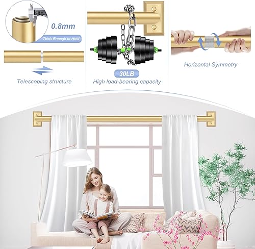 Miniatura 2 de Barras de cortina doradas envolventes, barras de cortina doradas para ventanas de 28 a 48 pulgadas (2.3-4 pies), barra de cortina opaca ajustable,