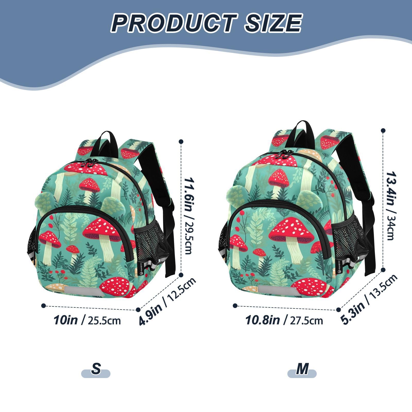 Mushroom Cartoon Leaves Plants Toddler Harness Backpack for Boys Girls 3-6 Years Kids Backpack with Anti Lost Safety Leash Baby Travel Bag for Walking Preschool Travel