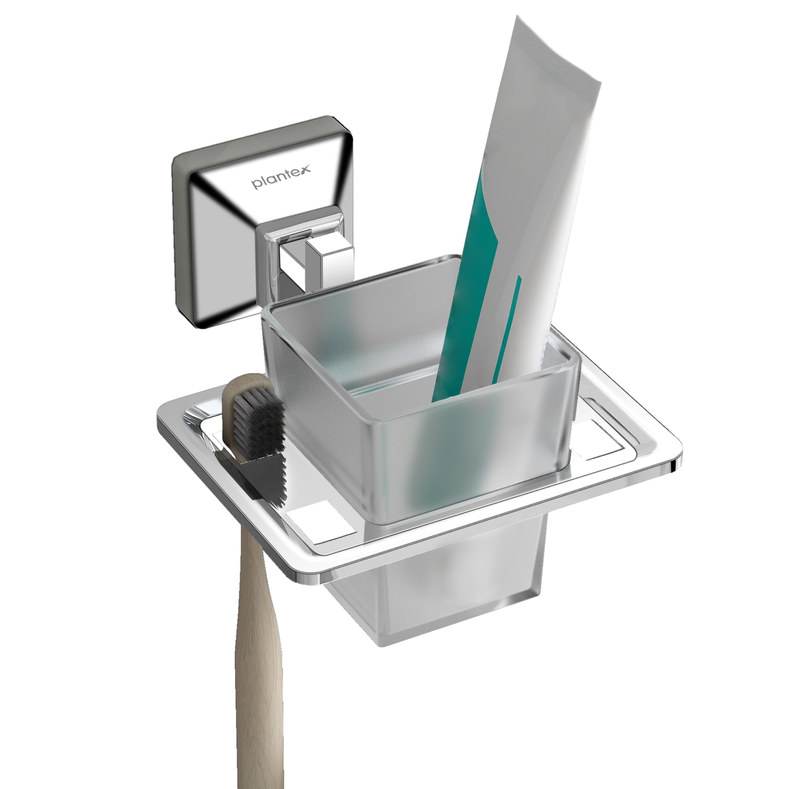 Plantex 304 Grade Stainless Steel Tooth Brush Holder/ABS Tumbler Holder/Tumbler Stand/Bathroom Accessories - Squaro (Chrome) discount deal