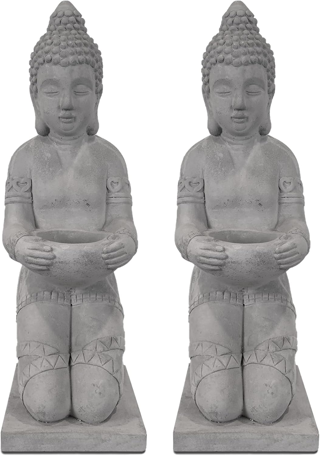 Kante 12.8" H Set of 2 Cement Composite Buddha Statues Ornament, Natural Concrete Indoor/Outdoor Tabletop Décor