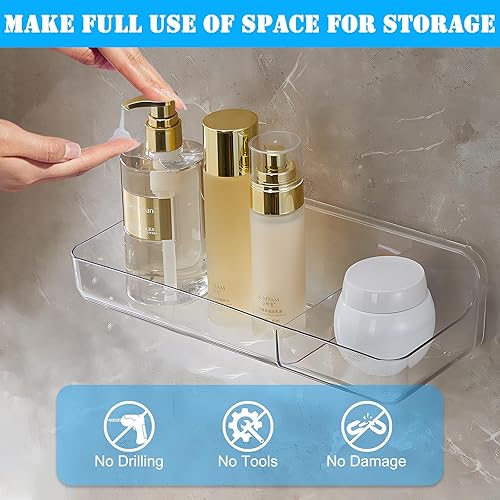 Miniatura 9 de Paquete de 2 soportes de almacenamiento de juguetes de baño para bañera, estantes adhesivos de acrílico, cinta adhesiva para espejo de baño, sin