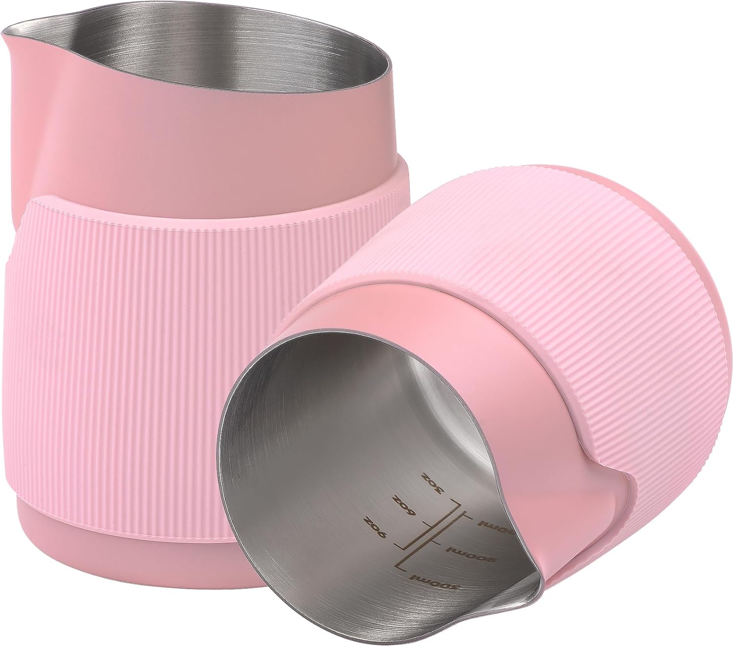 Normcore Handleless Milk Frothing Jug, Milk Pitcher 15.2 oz, Milk Frother Steamer Cup Stainless Steel Espresso Cup, Round Spout, Pink, 450 ml