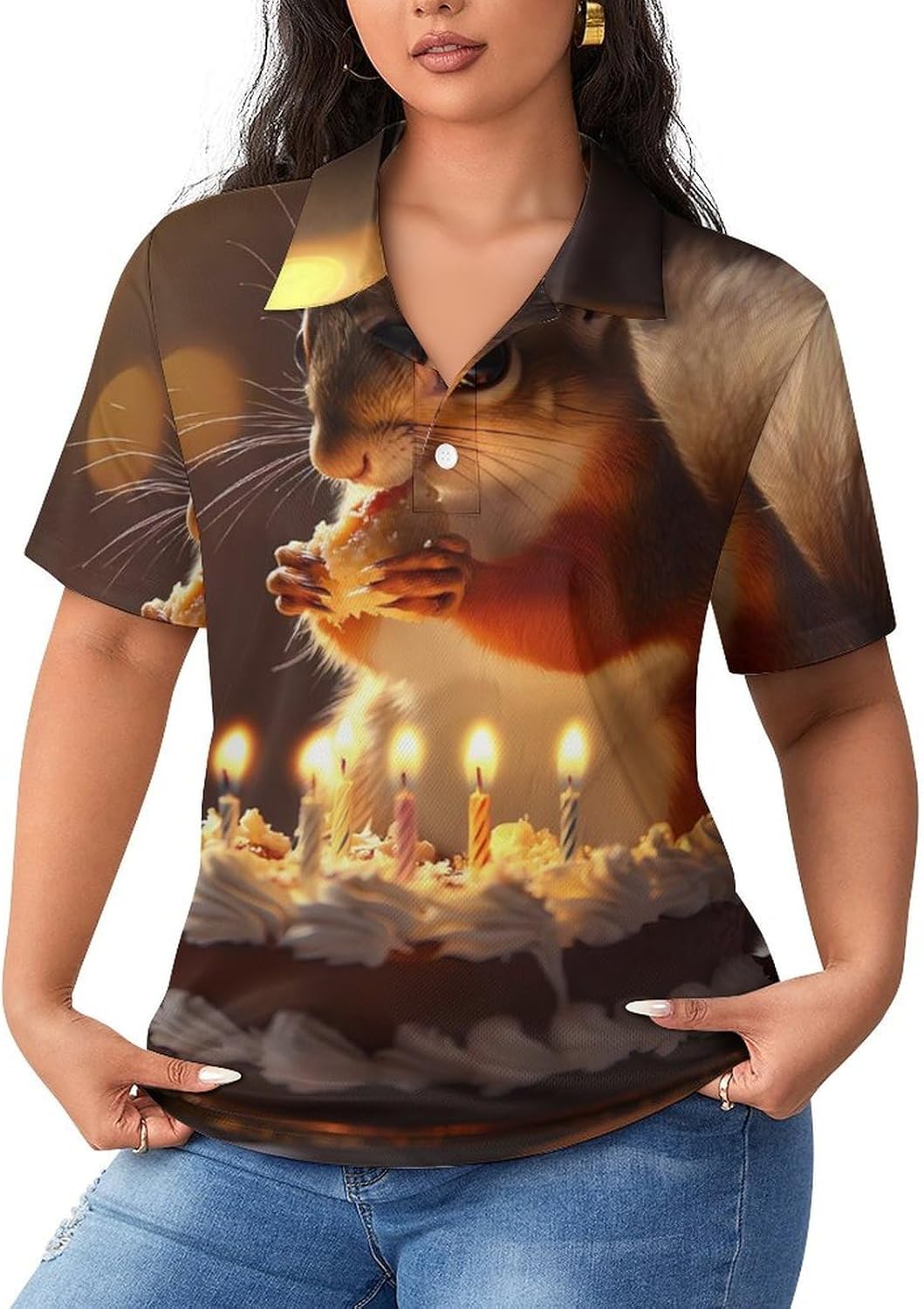 Squirrel Birthday Cute Womens Golf Polo Shirts Summer Short Sleeve Collared 3 Buttons T Shirt Activewear Tops