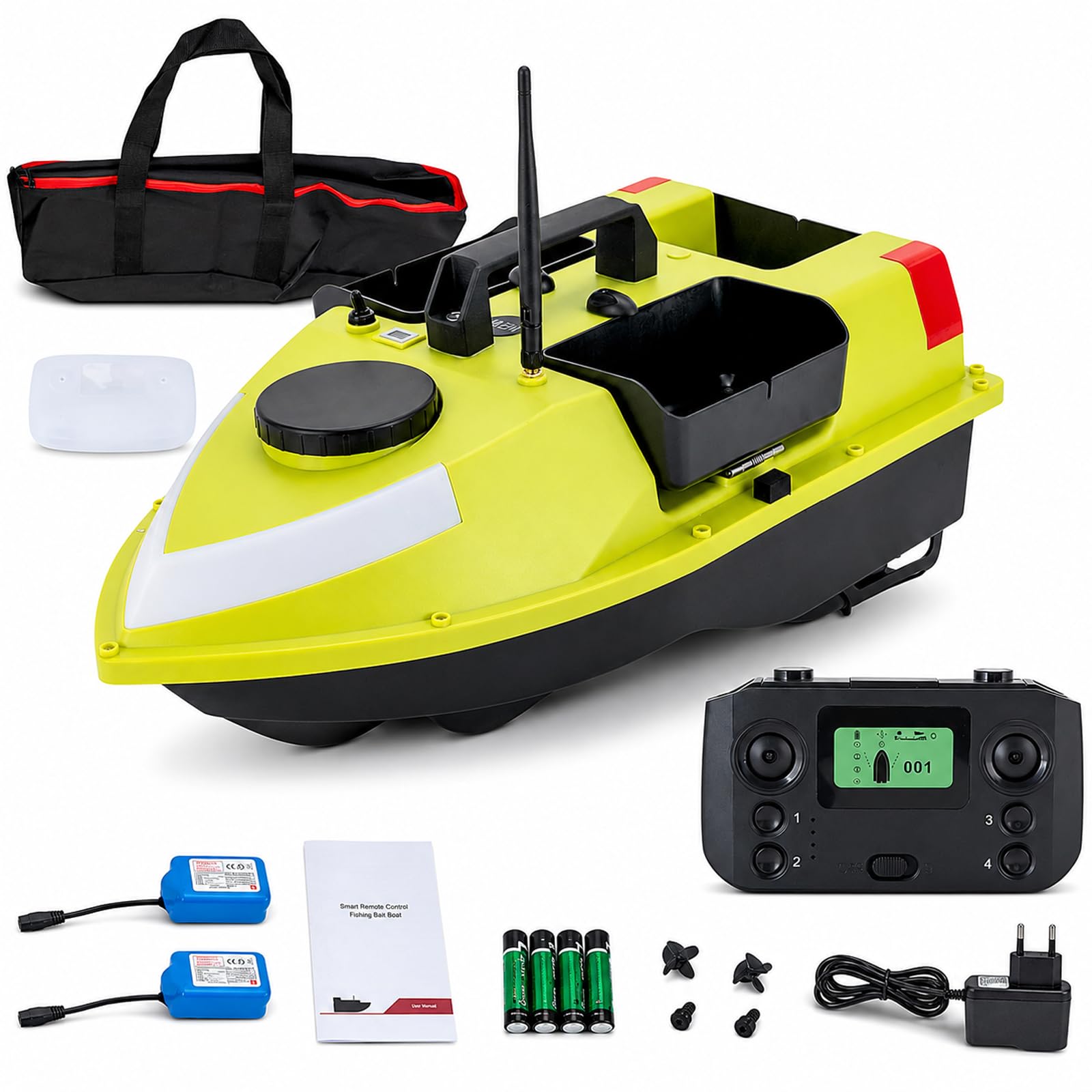 Barca da pesca con GPS, barca da esca radiocomandata, 600 m, portata 1,5 kg, 99 punti di posizione, doppio motore, luce notturna a LED, batteria 2 x 5200 mAh, barca da pesca impermeabile per