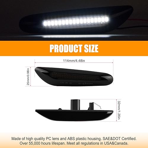 Miniatura 5 de Gempro Luces LED de señalización lateral blanca secuencial para BMW E84 E81 E82 E87 E88 E90 E91 E92 E93 E46 E53 X3 E83 X1 lente de humo, 2 unidades