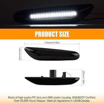 Gempro Sequential White LED Side Marker Light Turn Signal Lamps for BMW E84 E81 E82 E87 E88 E90 E91 E92 E93 E46 E53 X3 E83 X1 Smoke Len, 2PCS