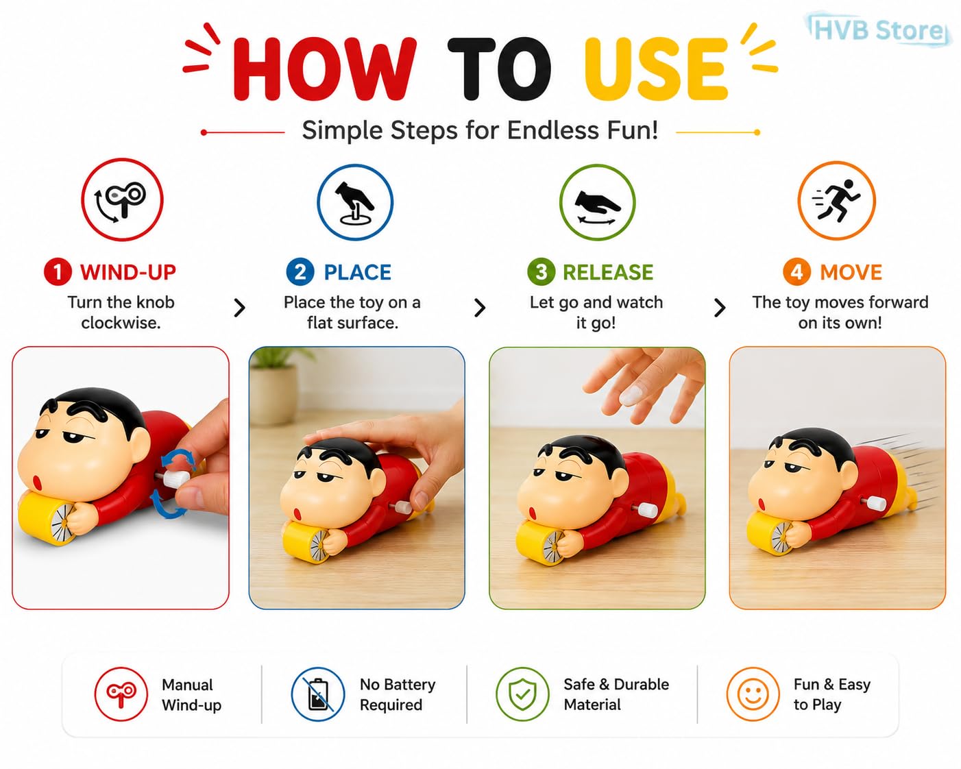 HVB Shinchan Toy for Kids, Crawling Shinchan Action Figure Movable Toy for Babies, Key Operated Wind Up Toys for Kids — Amazon image 7