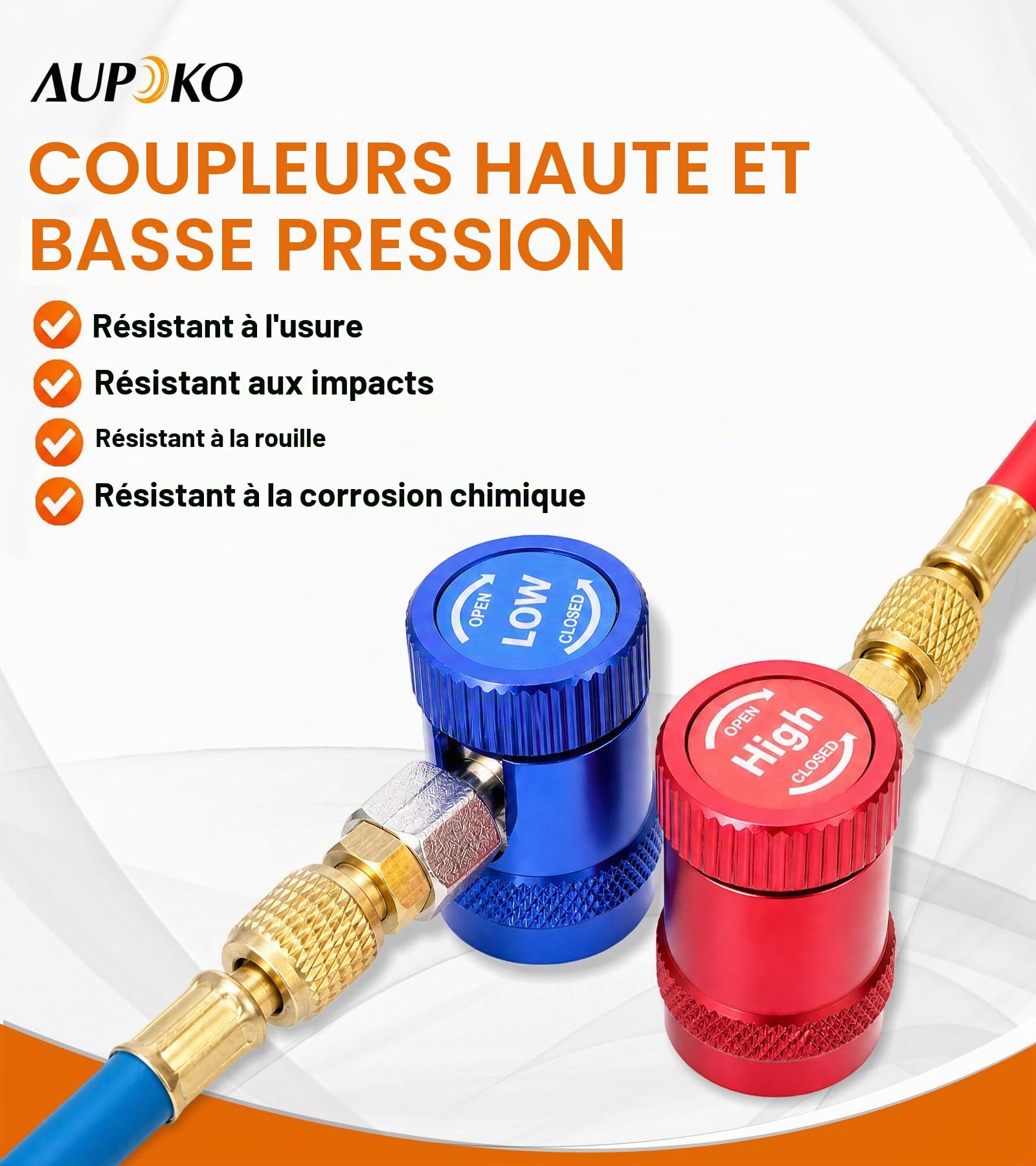 Aupoko R1234yf Coupleurs rapides, côté haut/bas R1234yf Adaptateurs de connecteur manuels avec port mâle de 6,35 mm, remplacement pour manomètre de collecteur de réfrigérants A/C