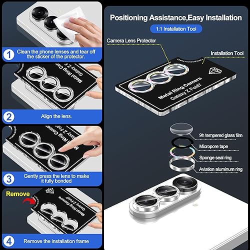 Vista 209 de para Samsung Galaxy Z Flip 7 Protector de Lente de Cámara, Cubierta de Lente de Vidrio Templado con Anillo de Metal Individual, [Fuerte Adhesión] 1