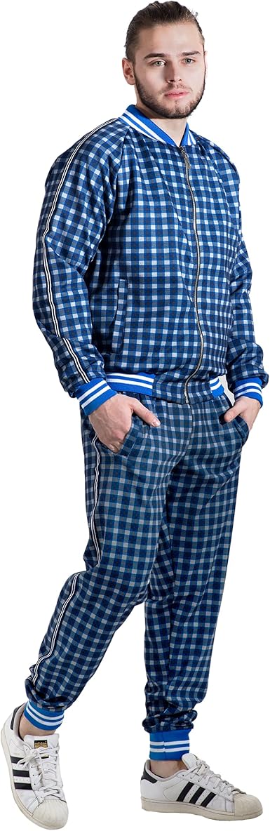 MrTailor Chándal para hombre a cuadros | Chándal de ocio y chaqueta |  Chándal moderno | Chándal moderno | Pantalones a cuadros para hombre, Azul  Gray, S: Amazon.es: Ropa