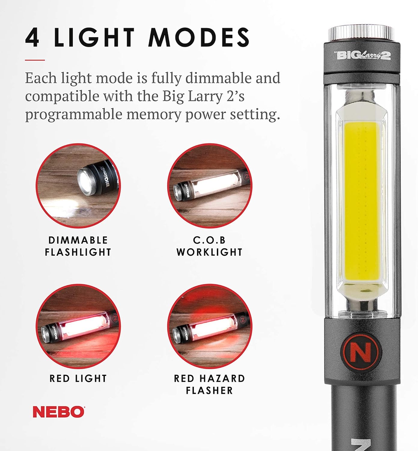 NEBO 500 Lumen Work Light: 200 Lumen Top Positioned Flashlight, Anodized Aircraft-Grade Aluminum Body; Steel Clip and Magnetic Base Provides Hands Free Operation; Powered by 3x AAA Batteries - Grey