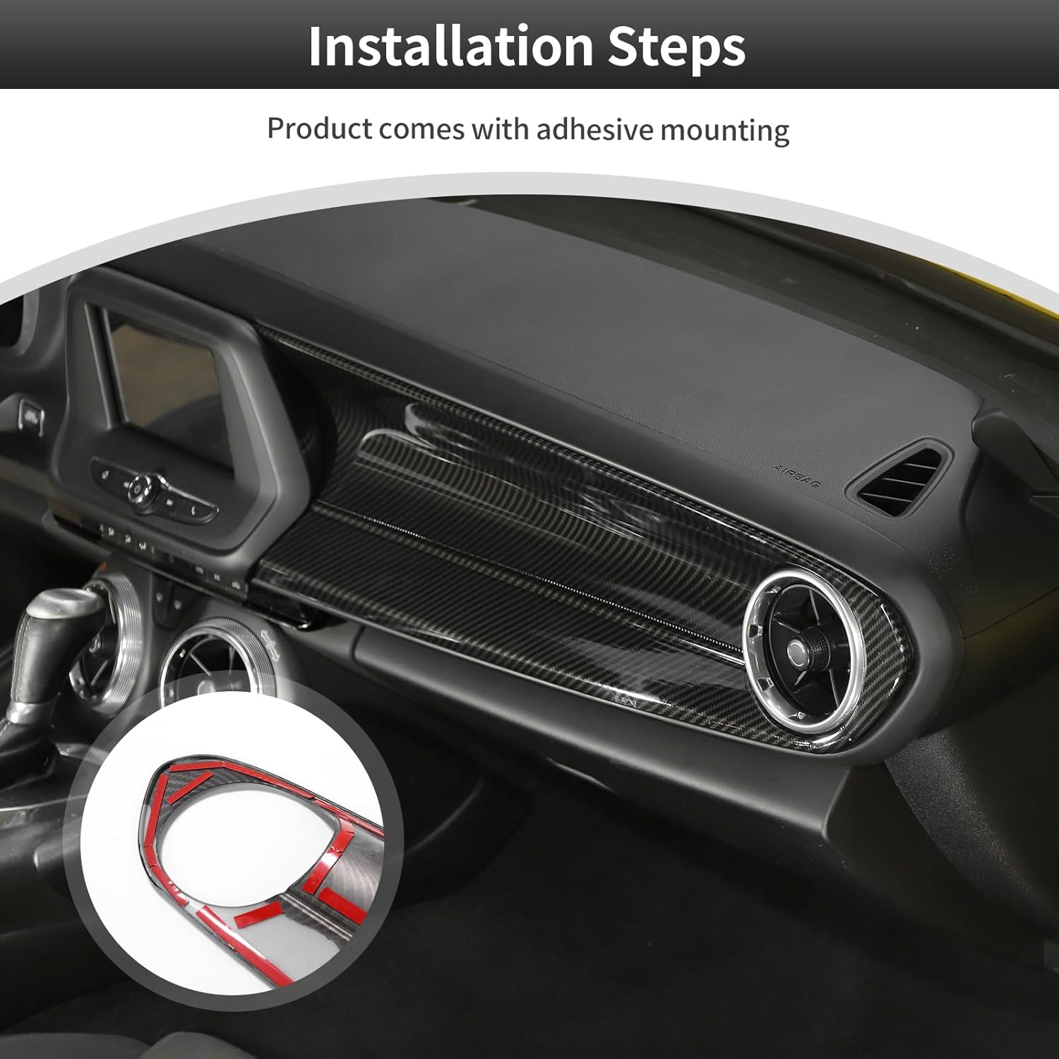 CheroCar Co-Pilot Passenger Seat Decoration Side Dashboard Ornamental Panel Trim Interior Accessory for 2016-2024 Chevy Chevrolet Camaro