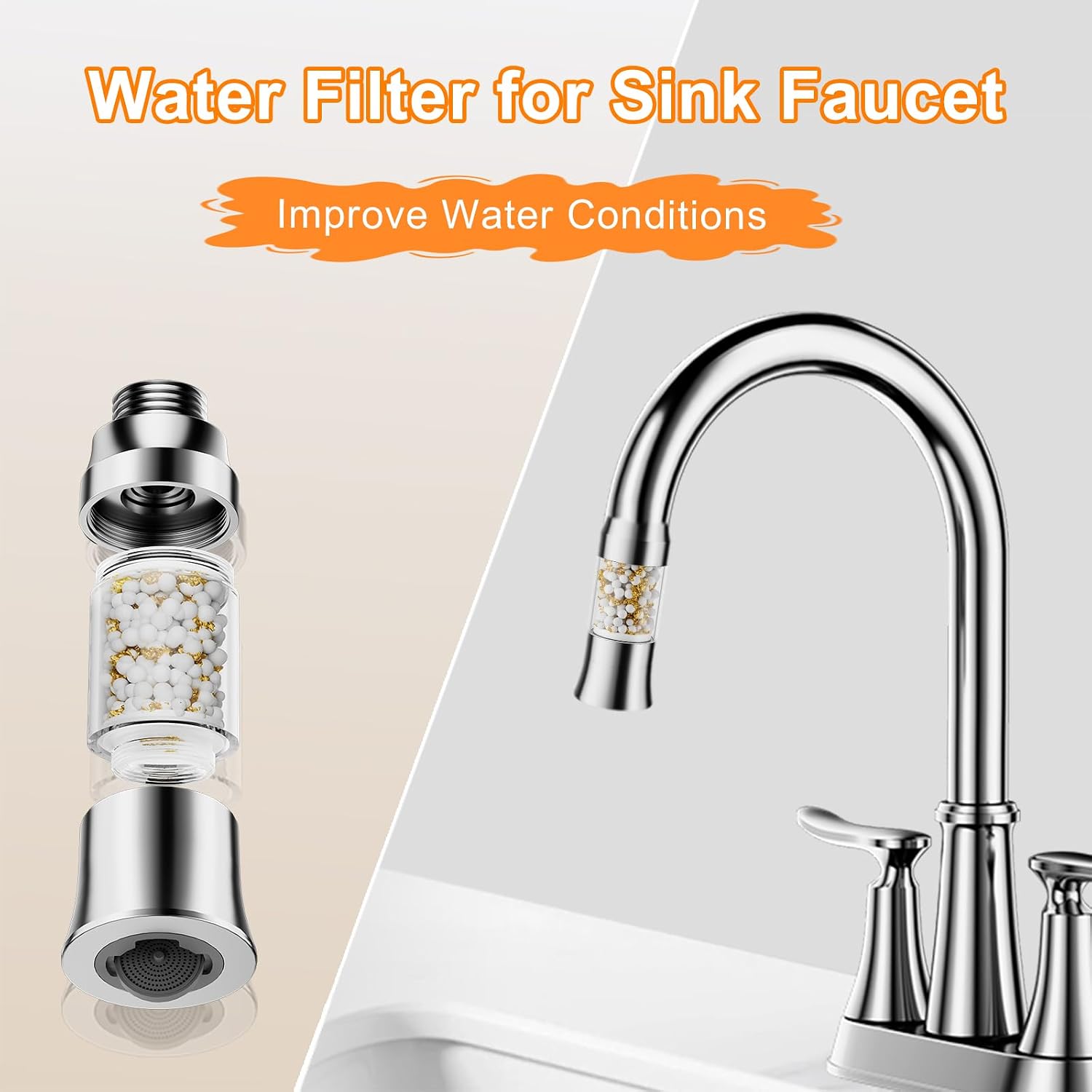 6 Pcs Faucet Water Filter Replacement Cartridges - Water Softener Filters Beads for Hard Water - Remove Chlorine - Improve Water Conditions - Filter Cartridge for SUPAFA Pull Down Faucet Head