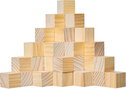 Ninekong 50 Pack Unfinished Wood Blocks, 1.5 Inch Pine Cubes for Crafts