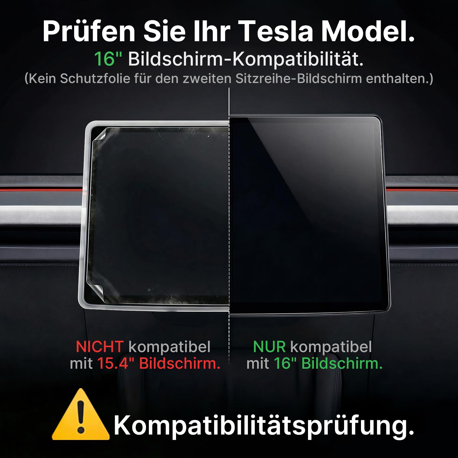 16 Zoll Displayschutzfolie für Tesla Model Y Juniper 2026 | 9H Hartglas, Anti-Fingerprint, Kratzfest, HD Mit Installationspaket