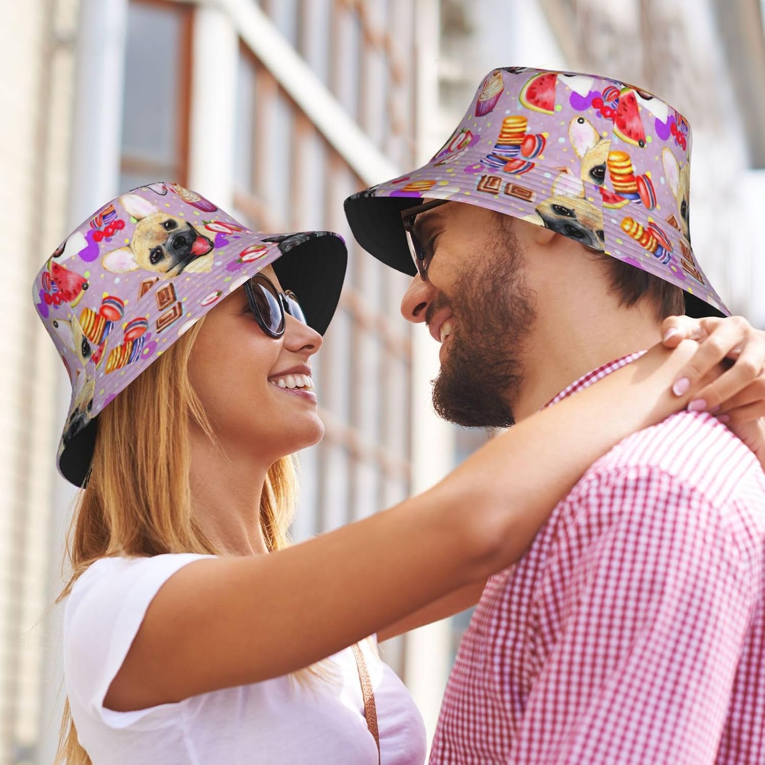 French Little Bulldog Print Bucket Hat for Men Women,Fun Sun Hats,Fisherman Outdoor Summer Travel Hiking Cap Black