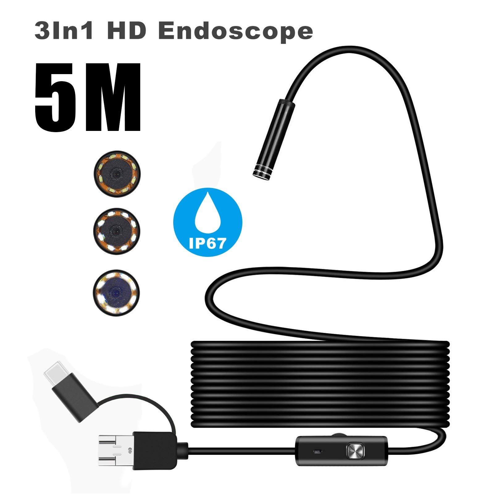 Amazon.co.jp: uncgcheng 【5M】ファイバースコープ 内視鏡カメラ 3 in