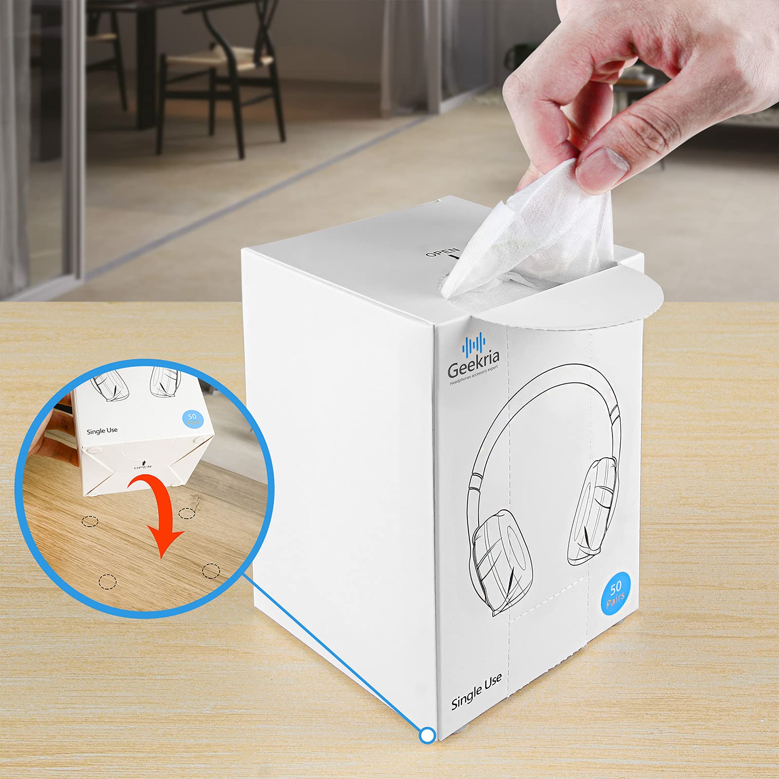 Geekria 100 Paar Einweg-MRI-Headset-Ohrpolster mit Spenderbox, Dehnbare hygienische Ohrpads, Hygienische Kissen für mittlere Ohrmuscheln (2 Boxen, M, Weiß)