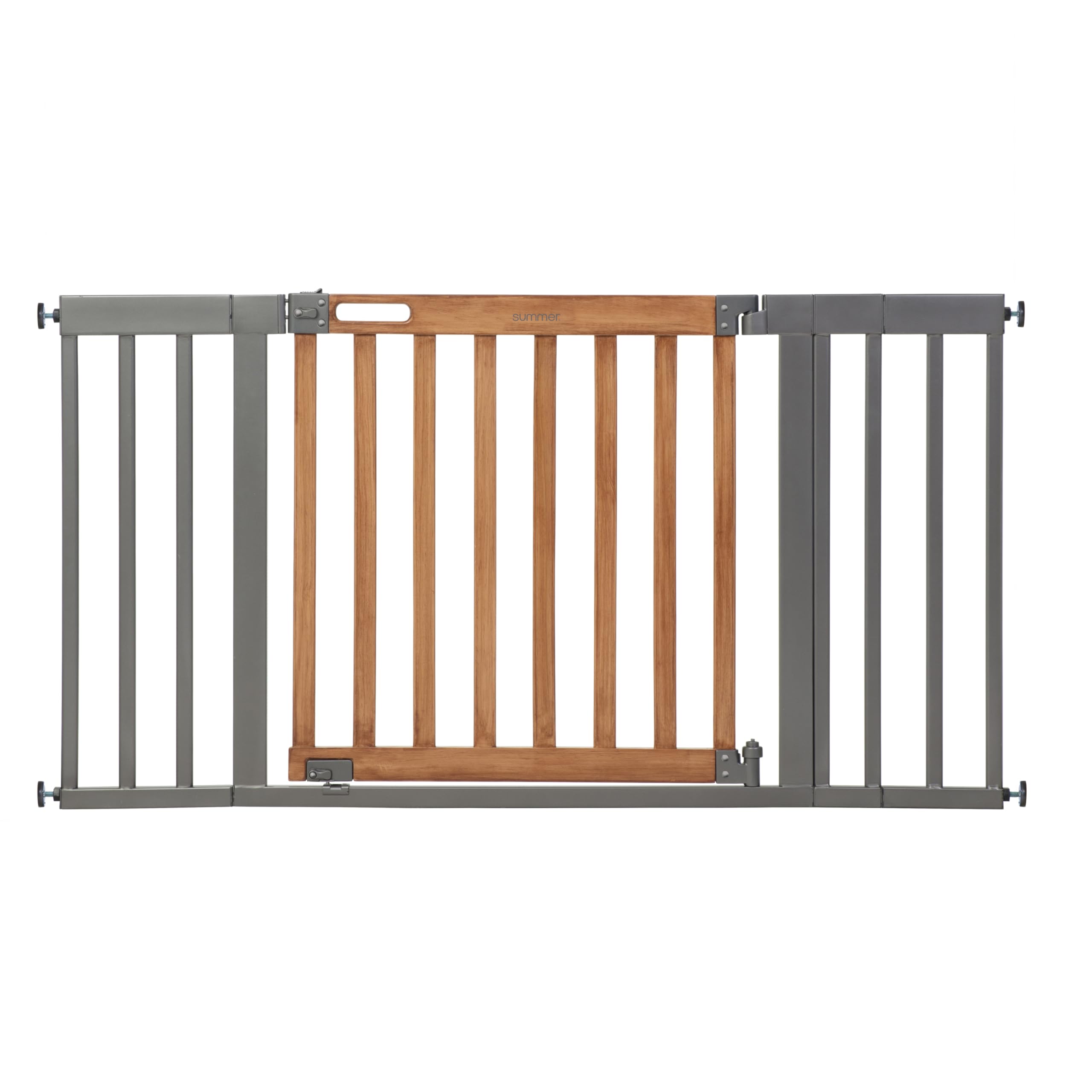 Summer Infant West End Extra Wide Safety Pet and Baby Gate, 36"-60" Wide, 30" Tall, Pressure or Hardware Mounted, Install Wall to Wall in Doorway, Auto Close Walk-Thru Door - Oak Wood and Metal