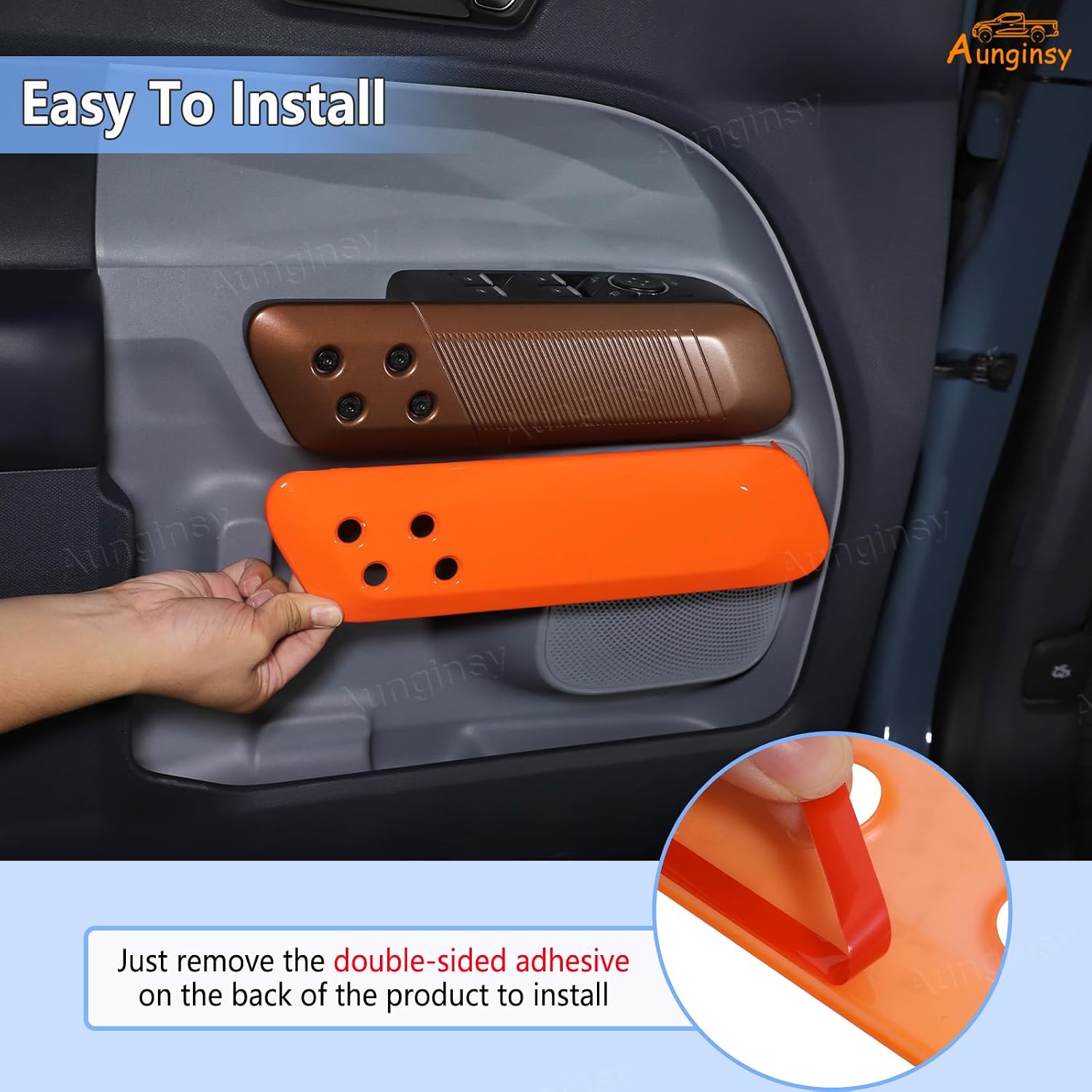 Aunginsy Inner Door Handle Panel Trim Cover Compatible with Ford Maverick 2022 2023 2024 2025 Car Front Rear Door Armrest Handle Panel Look Interior Protective Cover Decorative Sticker ABS Accessories