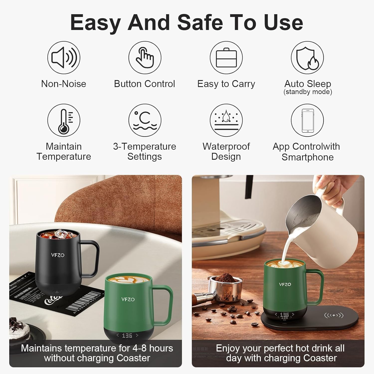 Temperature Control Smart Mug, Self Heating Coffee Mug LED Display, 180 Min Battery Life - Hot up to 149℉ Fast Wireless Charger Base Improved Design(12oz, Turquoise) - Image 2