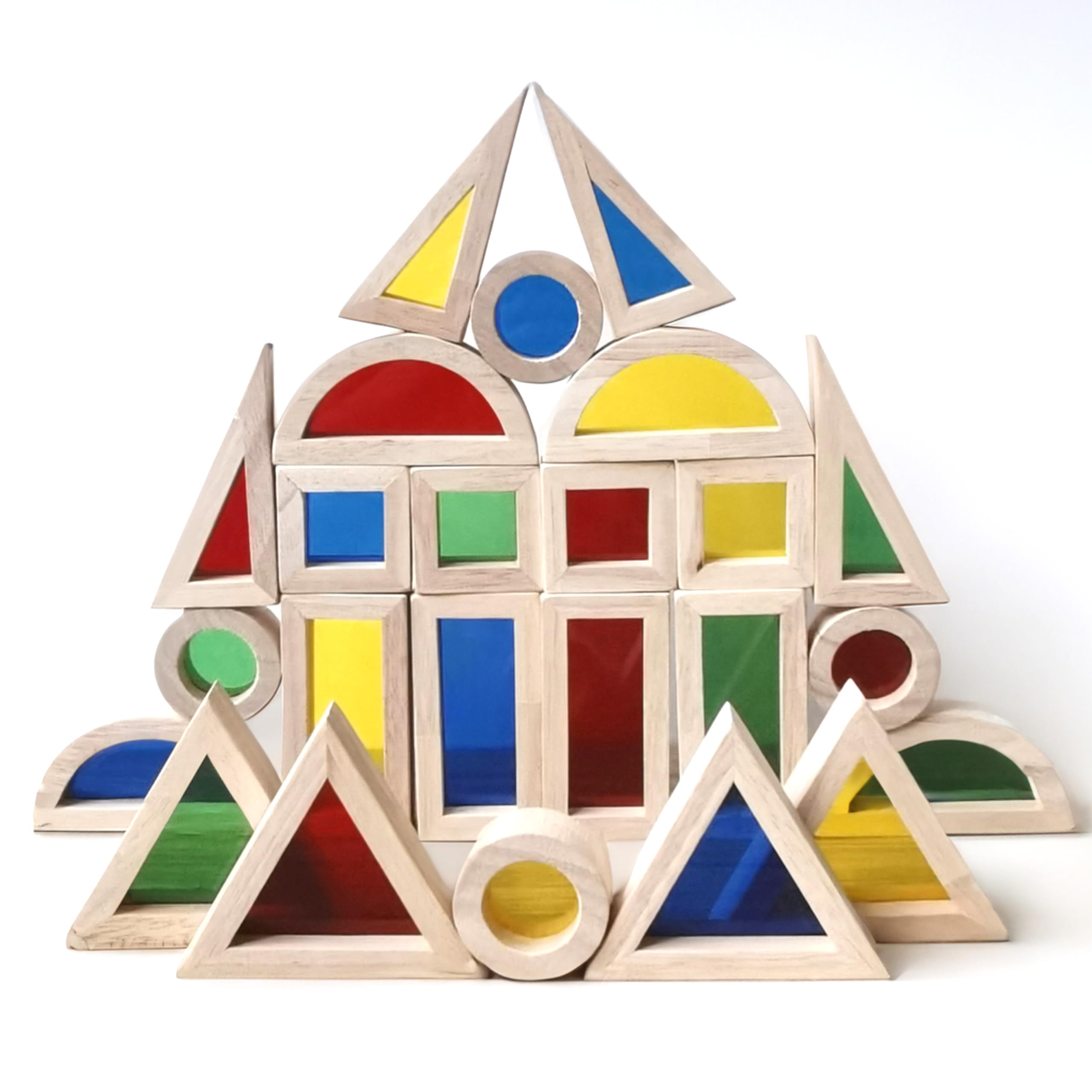 BEACENOV Rainbow Acrylic Block Toy for Toddler,Kids Toy,Rainbow Wooden Building Blocks for Toddler,24 Pcs Stacking Blocks Set,Toddler Montessori Educational Building Toy for Baby Boy Girl Gift