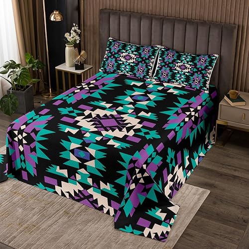 Vista 71 de Erosebridal Ethnic Tribe Feather Coverlet Set Geometric Aztec Bedspread,Western Quilted King African Tribe Arrow Retro Vintage Exotic Geometric