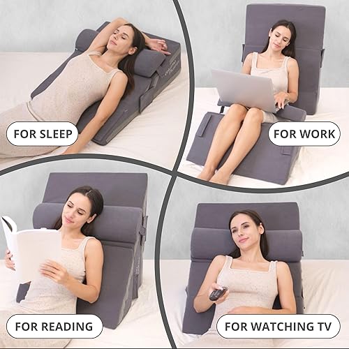 Miniatura 3 de Juego de almohada de cuña grande con 4 ángulos ajustables para dormir, descansar, recuperarse, ver la televisión, leer y trabajar - Fundas