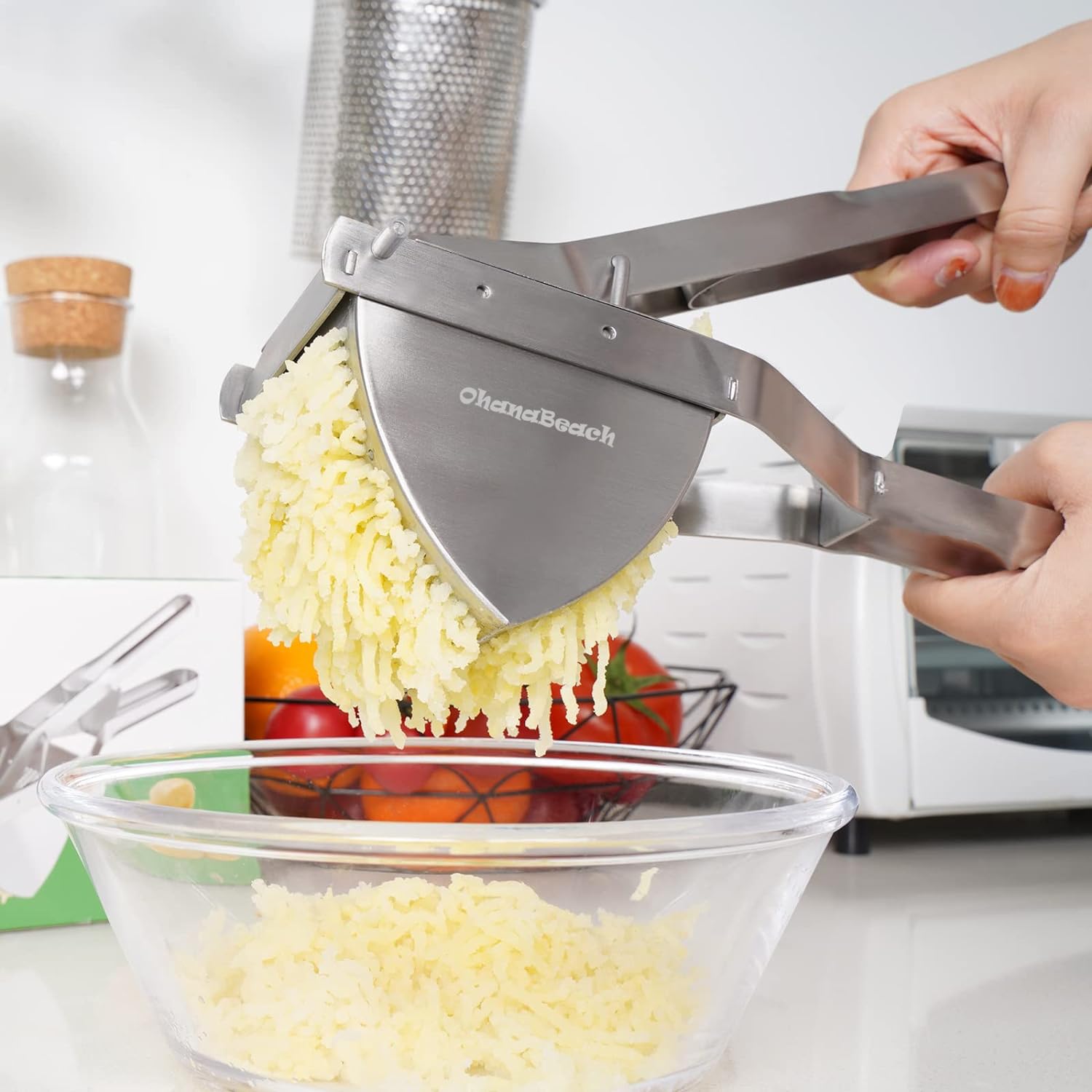 OhanaBeach® Schiacciapatate professionale in acciaio inox. Manico in acciaio spesso. Per schiacciare patate, verdure e frutta。passatelli attrezzo。schiacciapatate acciaio inox。kartoffelpresse