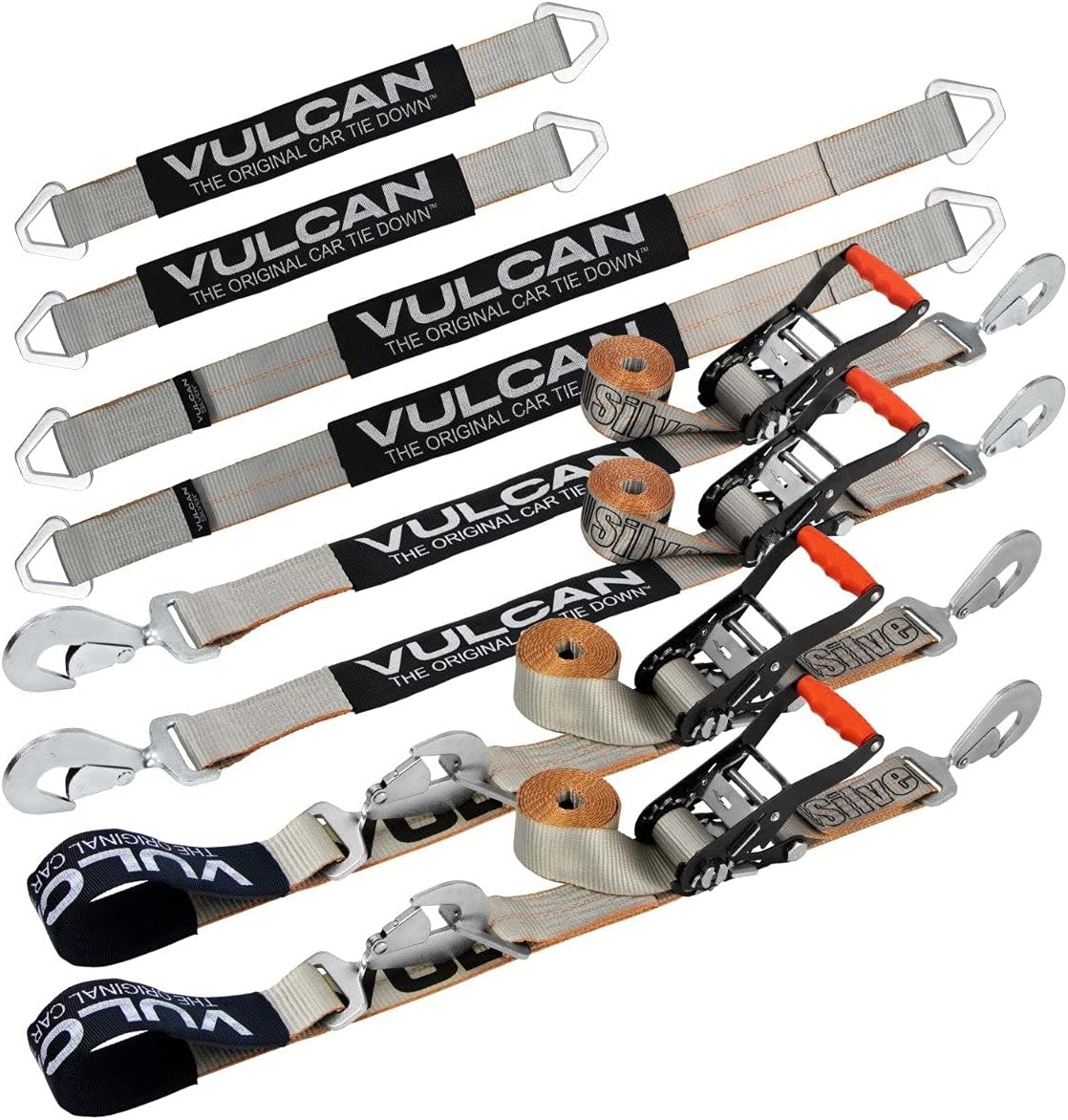 VULCANUltimate Axle Tie Down Kit - Silver Series - Includes (2) 22" Axle Straps, (2) 36" Axle Straps, (2) 96" Snap Hook Ratchet Straps and (2) 112" Axle Tie Down Combination Straps