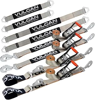 VULCAN Ultimate Axle Tie Down Kit - Silver Series - Includes (2) 22 Inch Axle Straps, (2) 36 Inch Axle Straps, (2) 96 Inch Snap Hook Ratchet Straps, and (2) 112 Inch Axle Tie Down Combination Straps